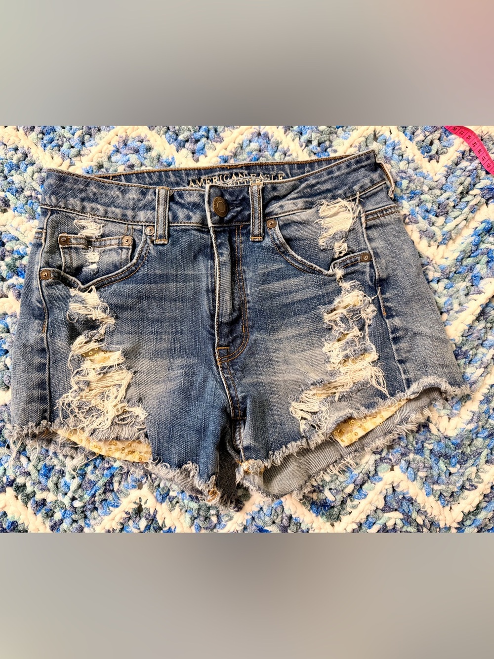 American Eagle Outfitters Distressed Light Blue Denim Cutoff Shorts